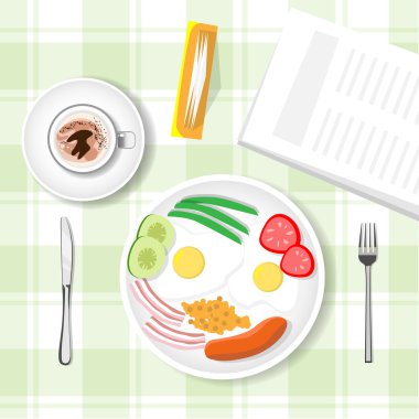 Kahvaltı Masası, Yulaf Lapası, Sosis, Evet Kahve Top View ile Fincan Kupa