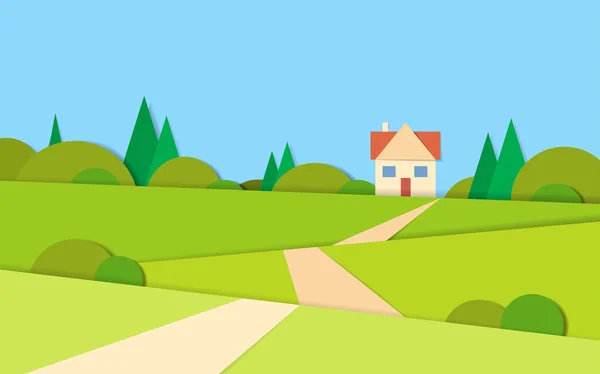 Verano vista paisaje camino a casa — Vector de stock