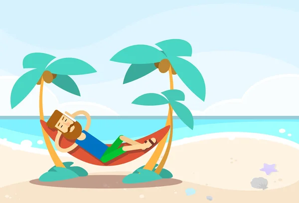 Casual Man Lying In Hammock Seascape Beach Vacation — Stock Vector