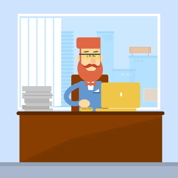 Hombre de negocios sentado escritorio oficina lugar de trabajo portátil — Vector de stock