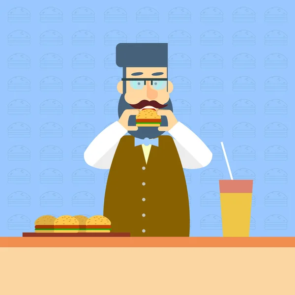 Geschäftsmann in der Pause isst Fast Food Sandwich Lunch — Stockvektor