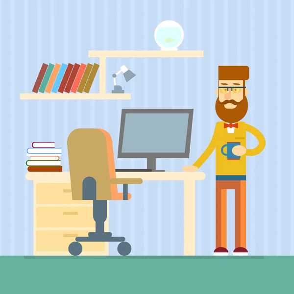 Casual hombre de negocios escritorio oficina lugar de trabajo — Vector de stock