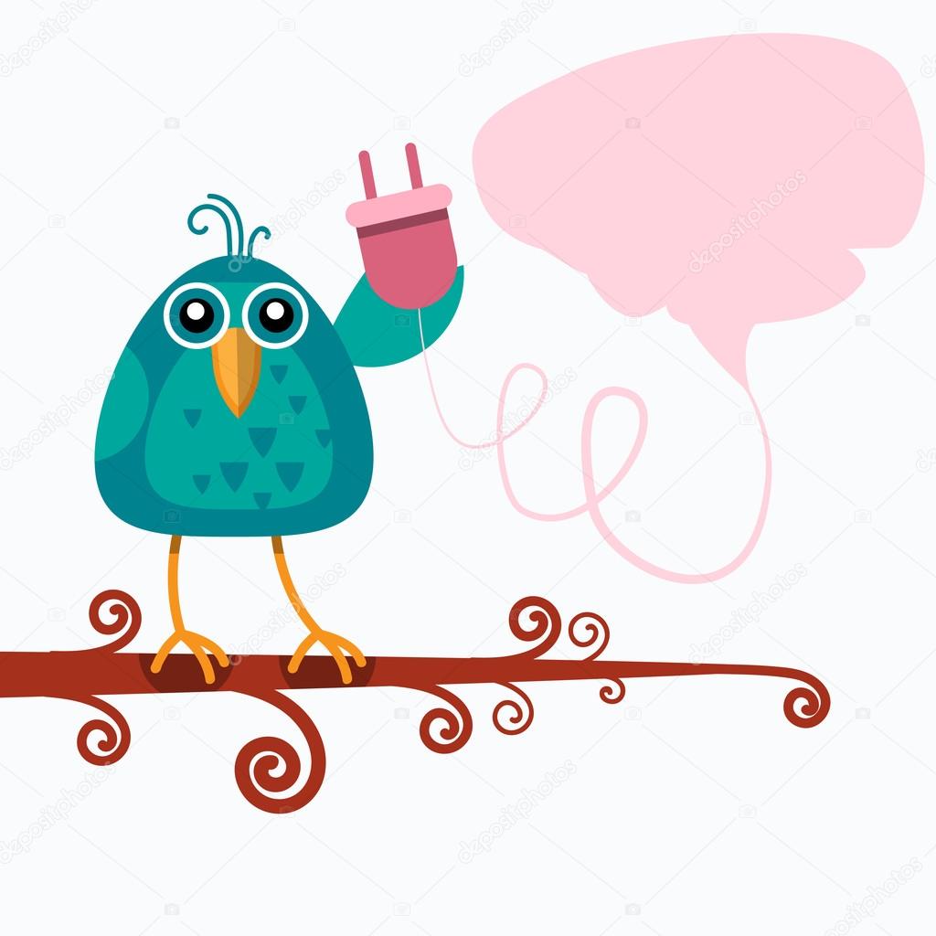 Bird Sitting On Branch Hold Socket Outlet Connection Concept Chat Bubble