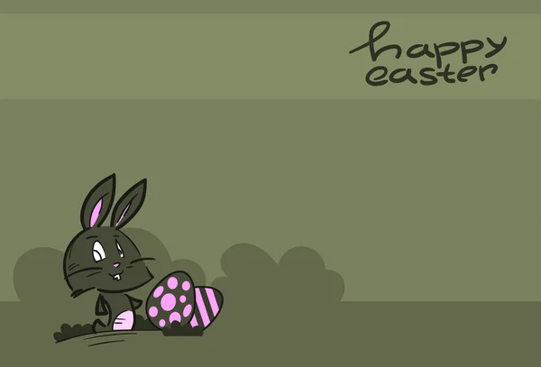 Karikatur Kaninchen Häschen halten bemalte Eier glücklich Osterurlaub Kopierraum — Stockvektor