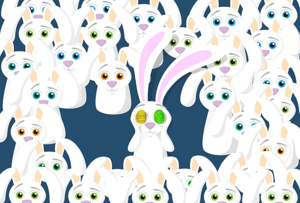 Gruppo di conigli uova di coniglio Occhi di Pasqua Concetto vacanza — Vettoriale Stock