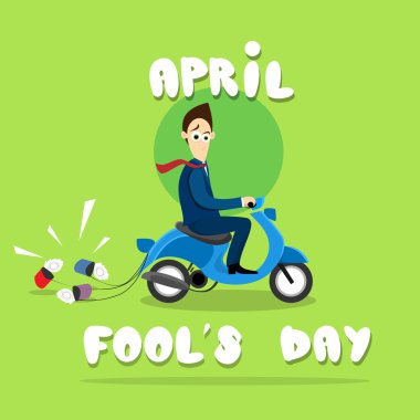 İş Adamı Ride Elektrikli Scooter Kutulu, İlk Nisan Fool Day Happy Holiday Tebrik Kartı