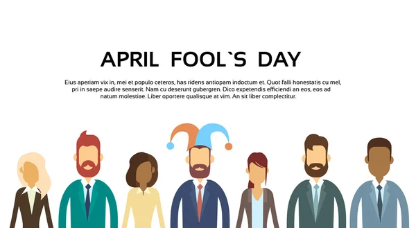 Groupe de gens d'affaires portent un chapeau de bouffon, Fool Day Avril Bannière de vacances Espace de copie — Image vectorielle