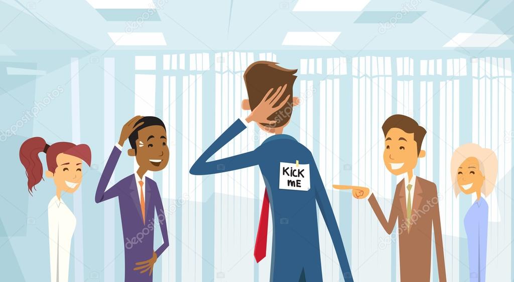 Business People Group Laughing, Kick Me Note On Businessman Back, Joke Fool Day April Holiday