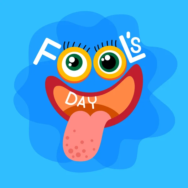 Crazy Face Show Tongue First April Fool Day Happy Holiday — Stock Vector