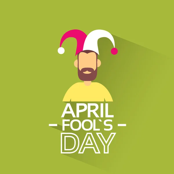 Gesicht Mann tragen Narrenkappe, närrischer Tag April Feiertag — Stockvektor