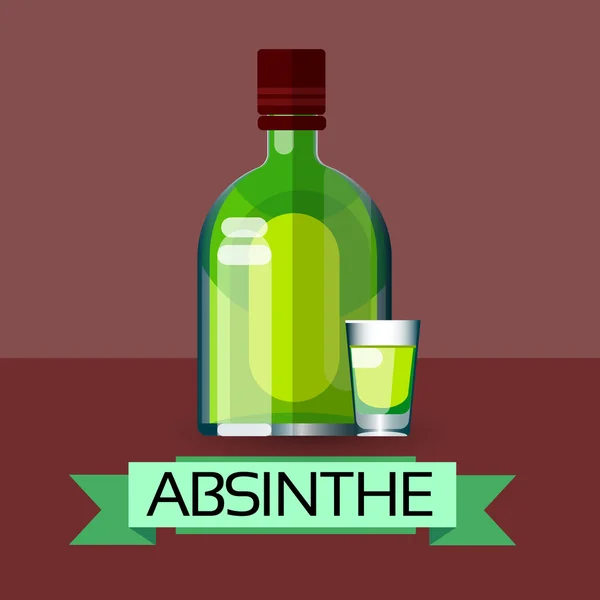 Absinthe botella alcohol bebida icono plana — Vector de stock