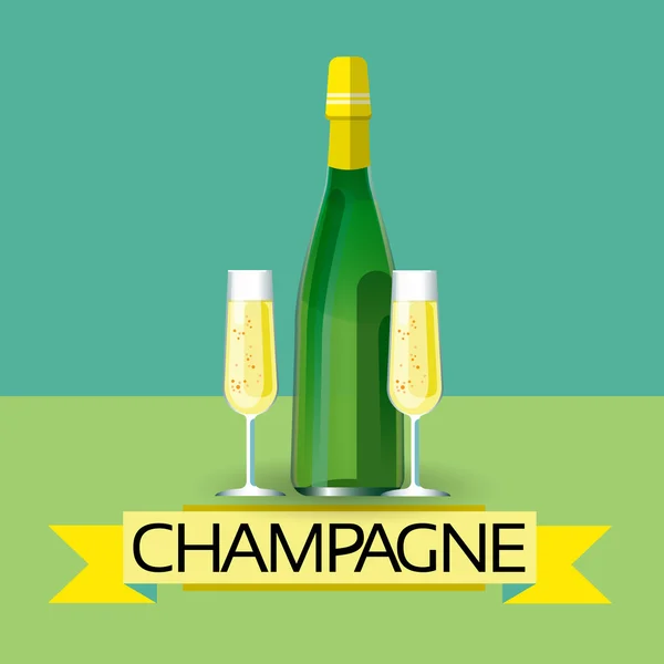 Champagne Bottle Alcohol Drink Icon Flat — Stock Vector