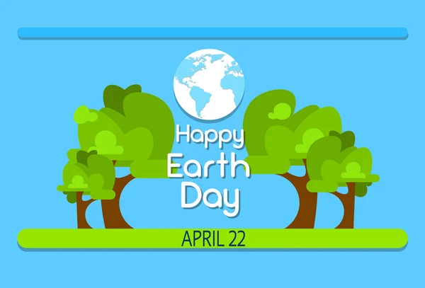 Día de la Tierra Árboles verdes con globo plano del mundo — Vector de stock