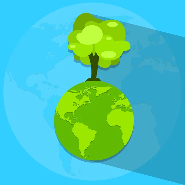 성장하는 나무와 지구의 날 녹색 지구 — 스톡 벡터