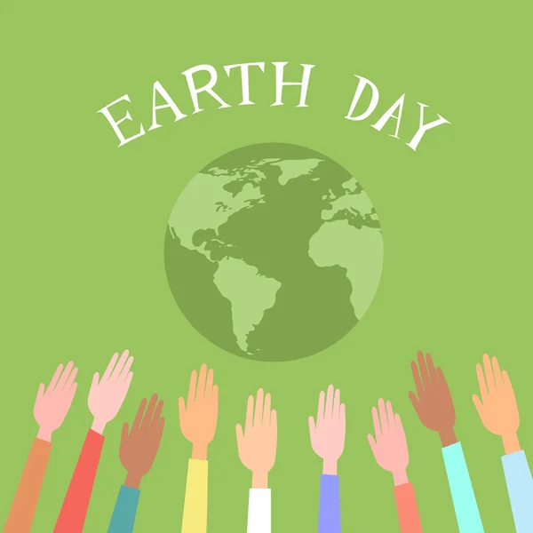 People Raised Up Hands World Earth Day Green Globe — Stock Vector