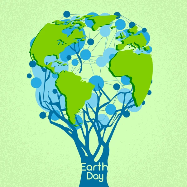 地球の日の緑の木とグローブワールドコンセプト — ストックベクタ