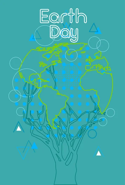 Earth Day Green Tree With Globe World Sketch — Stock Vector