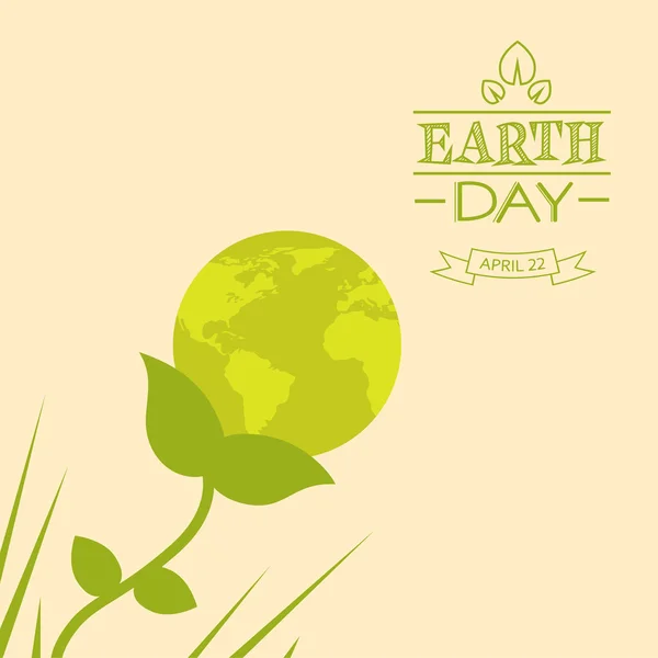 Earth Day World Globe Flower Green Silhouette — Stock Vector