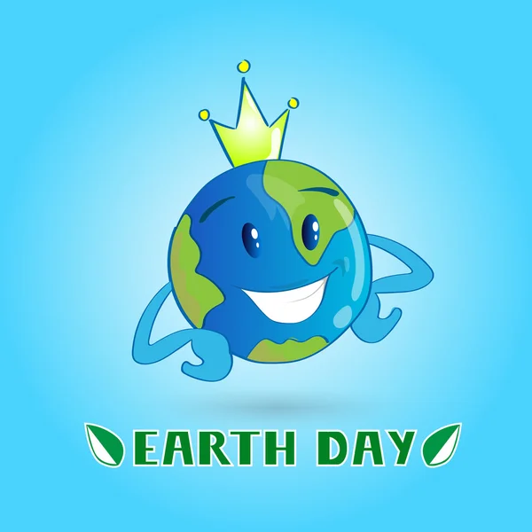 Earth Day Welt Cartoon-Figur Globus tragen Krone — Stockvektor