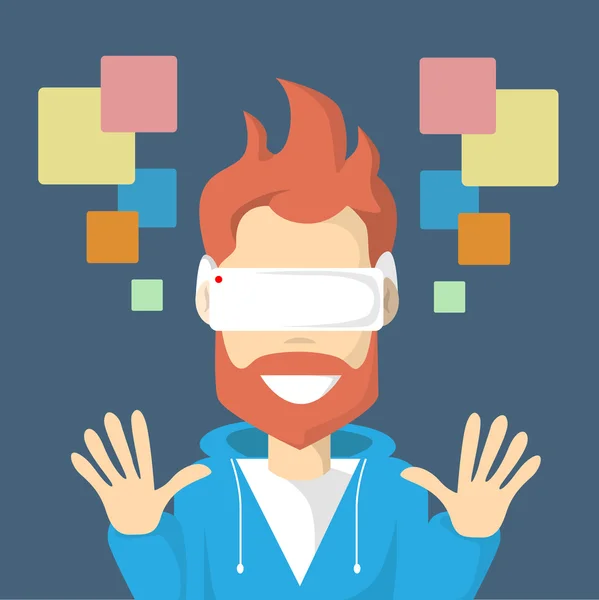 Człowiek wirtualna rzeczywistość Cyber grać wideo gra nosić okulary cyfrowe — Wektor stockowy