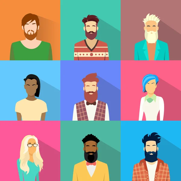 İnsanlar Profil Çeşitlilik Avatar Set Icon Mix Yarış Etnik — Stok Vektör