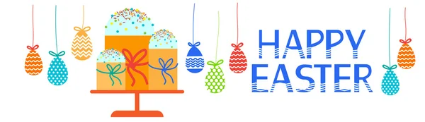 Osterkuchen dekorierte Eier setzen traditionelles Essen glücklich Urlaub horizontale Fahne — Stockvektor