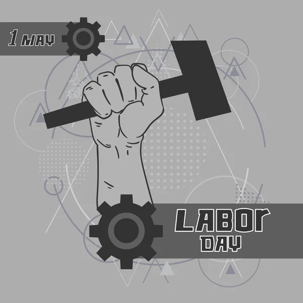 Hand Hold Hammer Labor Day May Holiday Over Triangle Geometric Background