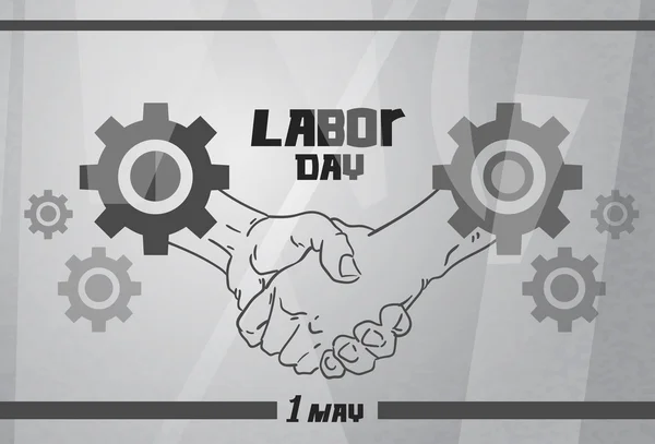 Día Internacional del Trabajo, Acuerdo de Handshake Trabajador Concepto Cogwheel Antecedentes — Vector de stock