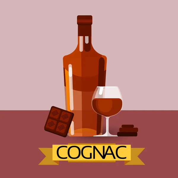 Garrafa de conhaque com bebida alcoólica de chocolate Ícone Flat —  Vetores de Stock