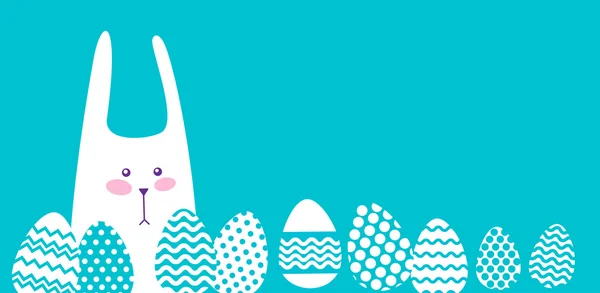 Rabbit Bunny Painted Eggs Easter Holiday Banner Copy Space — Stock Vector