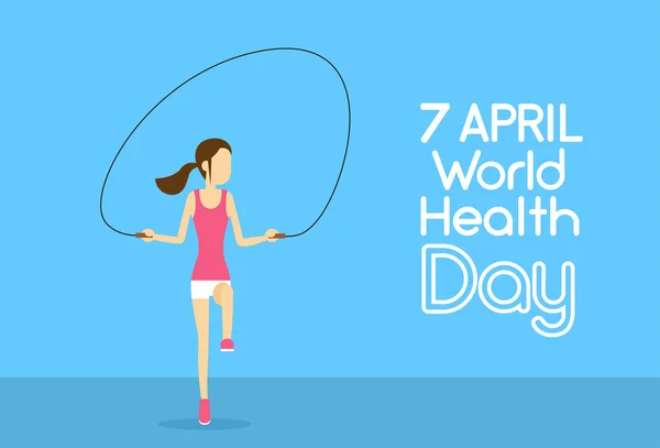 Sport Fitness fille saut saut corde entraînement physique Journée mondiale de la santé 7 Avril vacances — Image vectorielle