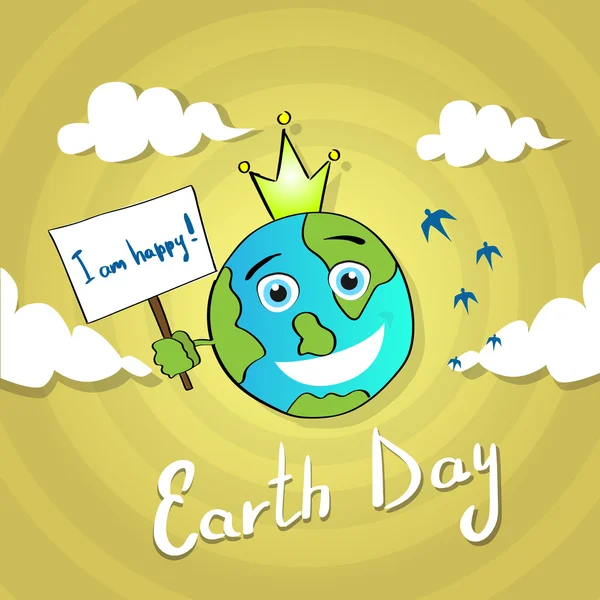 Carton Earth Hold Banner Feliz Día de la Sonrisa World April Holiday Globe — Vector de stock