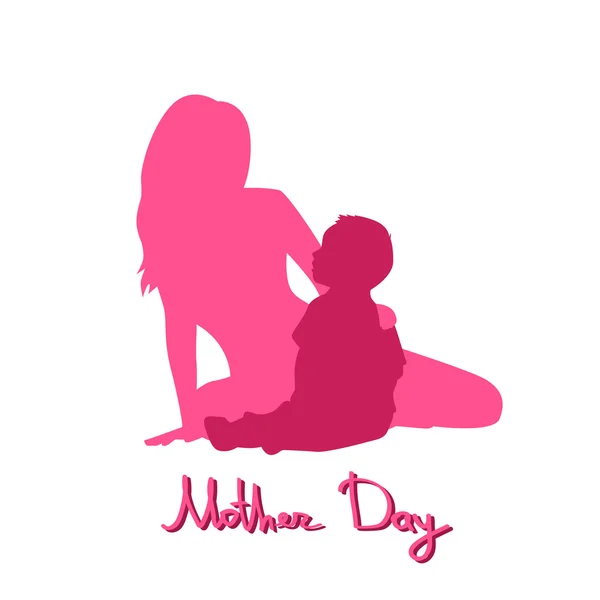 Happy Mother Day, Silhouette Woman Sit Embracing Child — Stock Vector