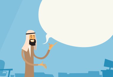 Arap İşadamı Point Finger Up Chat Bubble Copy Space Müslüman İş Adamı