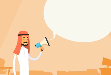 Arap İşadamı Tutun Megafon Sohbet Bubble Copy Uzay Müslüman İş Adamı Hoparlör