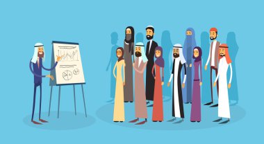 Arap iş adamları sunu Flip Chart finans, Arap iş adamları takım konferans Müslüman toplantı eğitim grubu