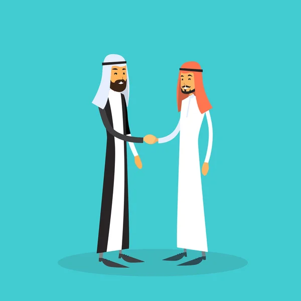 Zwei arabische Geschäftsmann Handschlag, muslimische Geschäftsmann Handschlag Vereinbarung Konzept — Stockvektor