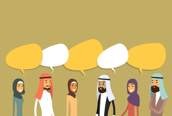 Árabes Empresarios Grupo Chat Bubble Communication Concept, Muslim Business People Hablando Árabe Red Social — Vector de stock