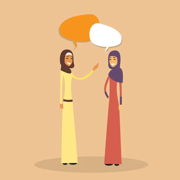 2人のアラブ女性イスラム教徒チャットバブル、ディスカッションコミュニケーション — ストックベクタ