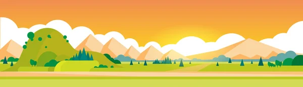 Bannière horizontale de paysage d'été de chaîne de montagnes — Image vectorielle