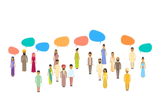 Hint insanlar Grup sohbet kabarcık iletişim kavramı, Hindistan kalabalık sosyal ağ konuşuyor — Stok Vektör