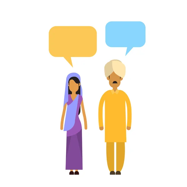 India Pareja Personas Hablando Chat Comunicación Red Social Hombre y Mujer Ropa Tradicional India Personajes — Vector de stock