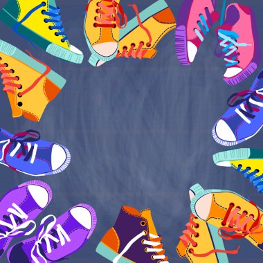 Spor ayakkabı eğitim renkli spor ayakkabı koleksiyonu afiş ile kopya alanı ayarla