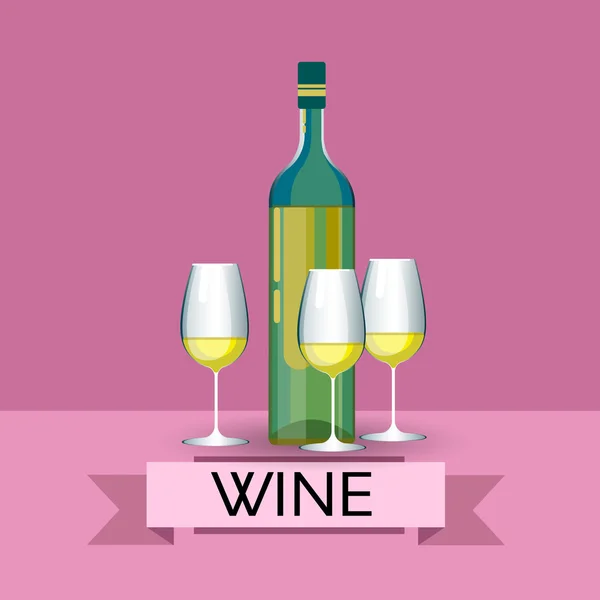 Witte wijn fles met glazen Alcohol drinken pictogram — Stockvector