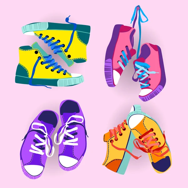 Colorful Sneakers Training Sport Shoes Set Collection Banner — Stock Vector