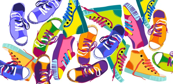 Colorful Sneakers Training Sport Shoes Set Collection Banner — Stock Vector