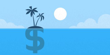 Dolar işareti Offshore ada kavramı düz