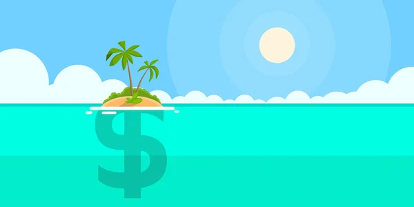 Señal de dólar Offshore Island Concepto plano — Vector de stock