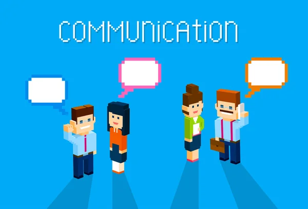Üzleti People Group Chat kommunikációs buborék koncepció, beszél, megvitatására 3d izometrikus üzletemberek — Stock Vector