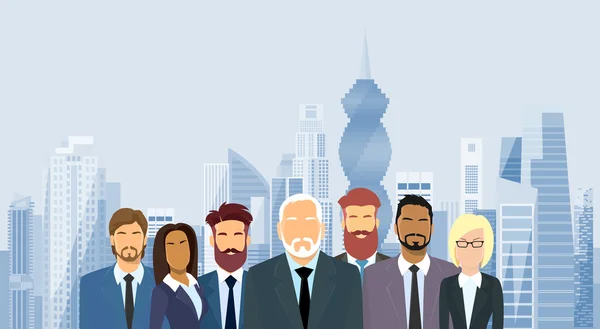 Grupo de Personas Empresariales Rascacielos Ciudad de Panamá — Vector de stock